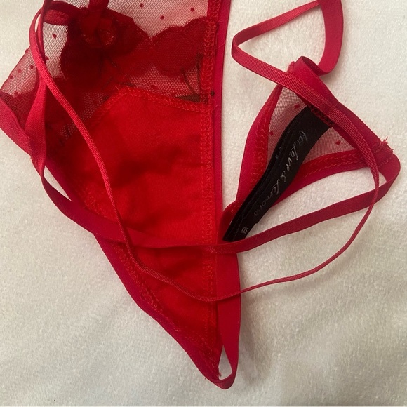 New! For love and lemons Cerise cherry red embroidered mesh thong 3800 - Picture 6 of 12